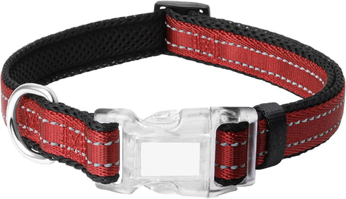 Red Reflective Mesh Padded Dog Collar, Adjustable Pet Collar with Quick Release Buckle, Durable Breathable and Fade Resistant, for Small Medium La...