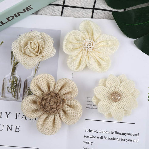 Handmade Natural Rustic Burlap Flowers Assorted Burlap Rose 20PCS for Wedding Decoration and Floral DIY Crafts Making by CCINEE...
