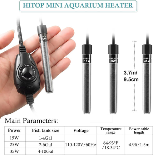 HITOP 35W Super Mini Aquarium Heater: Adjustable Heater for Small Fish Tank 4-10Gallons, with External Controller, Betta Heater for Fish Bowls(35W...