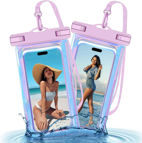 2 Pack Iridescence Universal Waterproof Phone Pouch, Large Phone Waterproof Case Dry Bag (Protection Level: IP68) Outdoor Sports for Apple iPhone,...