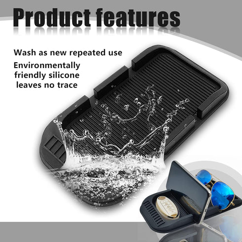 Car Dashboard Cell Phone Holder, Anti-Slip Pad Double-Groove with Number Plate Auto Silicon Tray, Silicone Car Pad Mat for Various Dashboards,Phon...