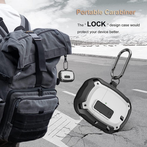 Olytop Rugged Armor Case Cover for Google Pixel Buds Pro Case with Lock Clip & Cleaner Pen, Shockproof Protective Hard Skin with Carabiner Men Wom...