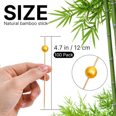 PuTwo Cocktail Picks Handmade Bamboo Appetizer Toothpicks 100 Counts 4.7” Yellow Pearls...