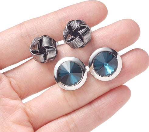 Akeoqi 6 Pairs Cufflinks for Men Classic Tone Cufflinks Black Striped Disc Square CZ Spherical Knot Rectangle Cuff Links Shirt Suit Cufflinks...
