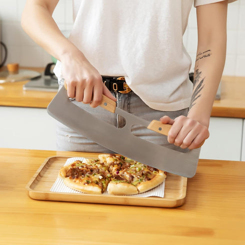 Pizza Cutter Rocker with Wooden Handles & Protective Cover by Zocy, 14" Sharp Stainless Steel Pizza Slicer Wheel, Big Pizza Knife Cutters for Kitc...