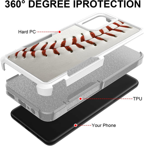 Case for Samsung Galaxy A13 5G, Baseball Sports Pattern Shock-Absorption Hard PC and Inner Silicone Hybrid Dual Layer Armor Defender Case for Sams...