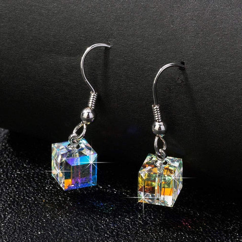 Austrian Crystal Cube Drop Dangle Earrings for Women Fashion 14K Gold Plated Hypoallergenic Jewelry...
