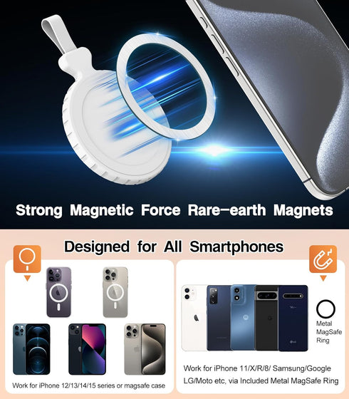 Suction Cup Phone Case Mount, Magnetic Phone Grip Holder with Silicone Loop for iPhone iPhone/Samsung/Google, Hands-Free Cell Phone Holder Mount f...