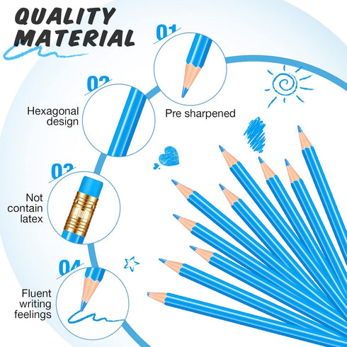 12 Pieces Erasable Pencils Pencils Sharpened Pencils HB Pencils with Eraser Wood Correcting Pencils Checking Pencils (Blue)...