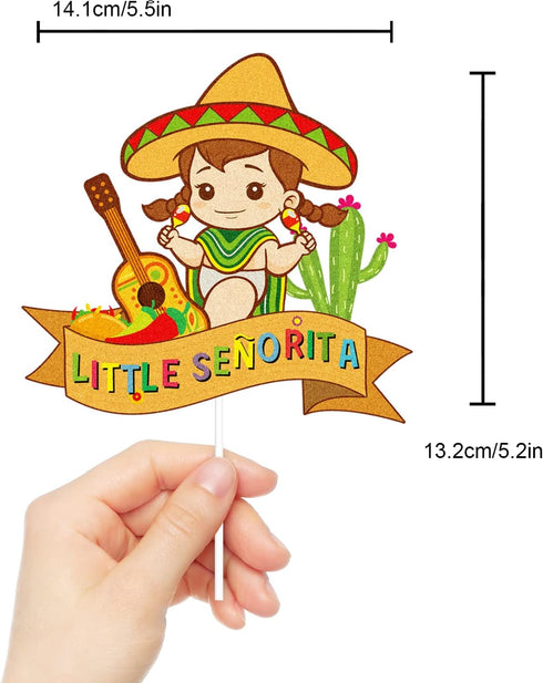 Little Senorita Birthday Cake Topper - Girl Baby Shower - Gender Reveal Baby Senoria On Her Way - Glitter Sombrero Mexican Fiesta Party Decoration...