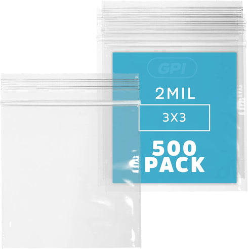 3 x 3 inches, 2Mil Clear Reclosable Zip Bags, case of 500 GPI Brand...