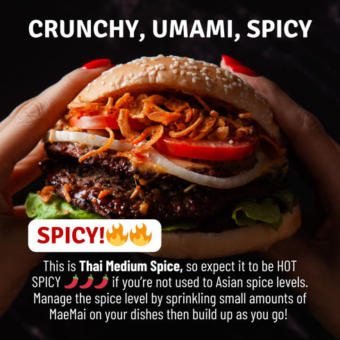 MaeMai Medium Spice (SPICY) - Crispy Onions & Garlic Flakes - Crunchy All-Purpose Seasoning, Keto, Salad Toppings, Fried Onions - Ramen, Rice Seas...