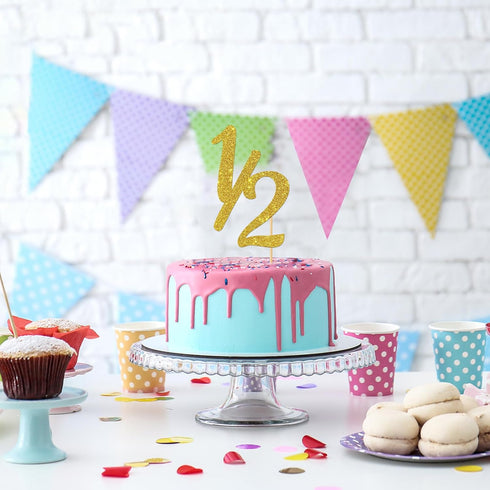 Gold Glitter Half Year Old Cake Topper - Half Year 1/2 Cake Topper - for Half Year Anniversary/Baby Shower/Baby's Half Year Old Birthday Party Dec...