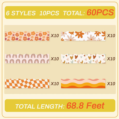 CRASPIRE 6 Style Flower Bulletin Board Border Stickers 68.86ft Classroom Boho Floral Plaid Retro Hawaii Self-adhesive Scalloped Die Cut Borders Tr...