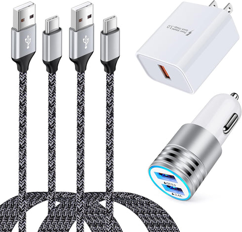 QC 3.0 Fast Wall Charger Cube Car Charger Charger Cable Cord 6FT Fast Charging for Samsung Galaxy A25/A15/A14/A13/A53/A05S/A03S/A23/A33/A54/A53/S2...