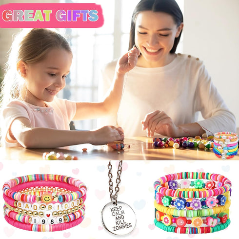 Flat Clay Beads Bracelet Making Kit Jewelry Making Kit for Beginner, 6mm Flat Polymer Heishi Beads Letter Bead Friendship Bracelet Beads DIY Arts ...