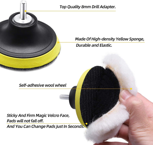 Wool Cutting Pad, Wool Buffing Polishing Pad Set, SPTA 7Pcs 3Inch (80mm) Buffing Wheel for Drill Lambs Wool Hook and Loop for Compound Cutting & P...