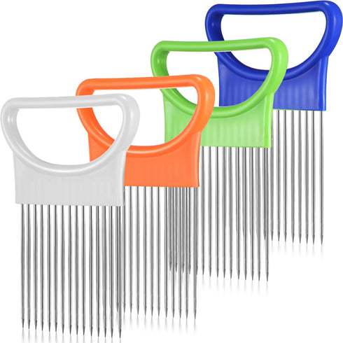 4 Pieces Onion Holder Slicer Stainless Steel Vegetable Tomato Holder Slicer Cutter for Kitchen Worker Safety Cooking Tools, 4 Colors...