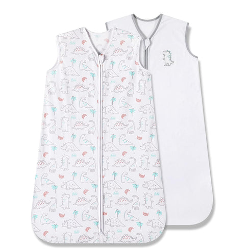 TILLYOU Sleep Sack 6-12 Months - 0.5 TOG Baby Wearable Blanket with 2-Way Zipper, Extra Soft Cotton Sleeveless Sleeping sack 2 Pack, Woodland Dino...
