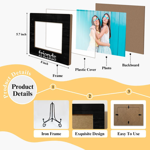 Wooden Photo Frame Friendship Gifts for Friends Bestie Woman BFF, Wooden Photo Frame with Iron Stand for Tabletop or Desktop Display, Home Table D...