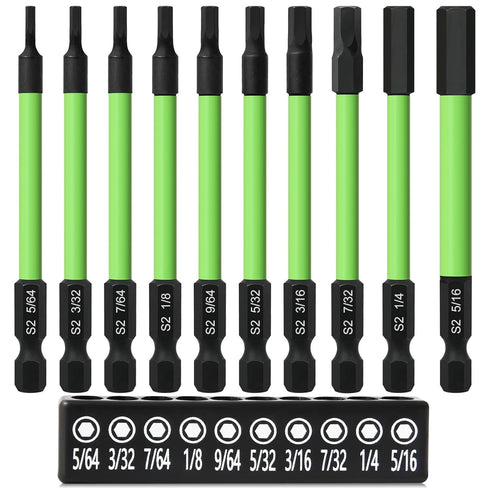 3.5" Long 1/4" Hex Head Allen Wrench Drill Bits, SAE Impact Driver Bit Set 5/64 to 5/16, Magnetic Tips Magnetic Screwdriver Bits Hex Drill Bit Set...