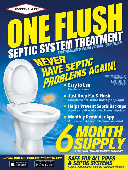 ONE FLUSH - Septic Tank Treatment Packets, 6-Month Supply of Easy-Flush Bacteria & Enzyme Packets - Proactive Prevention for Sewage Backups, Made ...