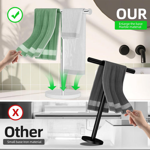 Towel Rack,T Shape Freestanding Towel Racks for Bathroom,Organizer Countertop Hand Towels Stand,Kitchen Vanity Marble Plinth Towel Holder,304 Stai...