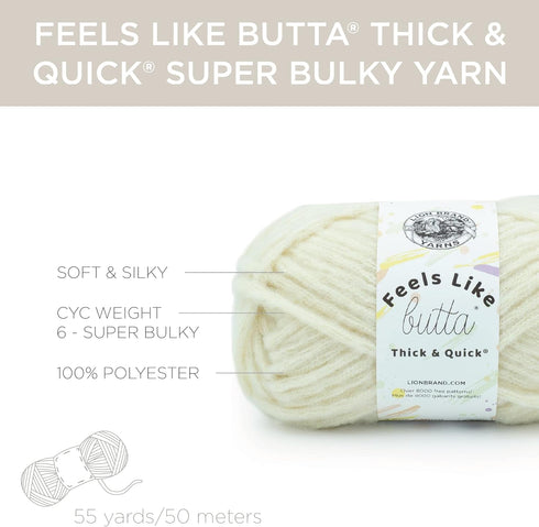 Lion Brand Yarn Feels Like Butta Thick & Quick Super Bulky Yarn for Knitting, 1 Pack, Antique White...