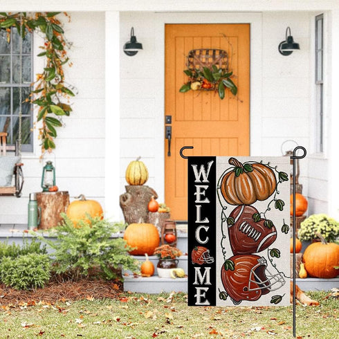 Fall Football Welcome Garden Flags 12x18 Inch Vertical Double Sided, Pumpkin Autumn Sports Game Day Sign Thanksgiving Seasonal Yard Outside Decor ...