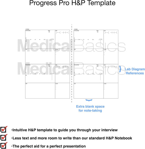 Progress Pro Notebook – H&P + 4 Progress SOAP Note (Extra Room for Note writing) – Medical History and Physical Notebook, 50 templates with perfor...