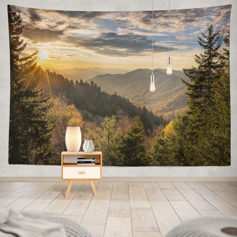 KJONG Autumn Sunrise Great Mountains Tennessee Great Forest Woods National Sunrise North Country Wilderness Park Decorative Tapestry,60X80 Inches ...