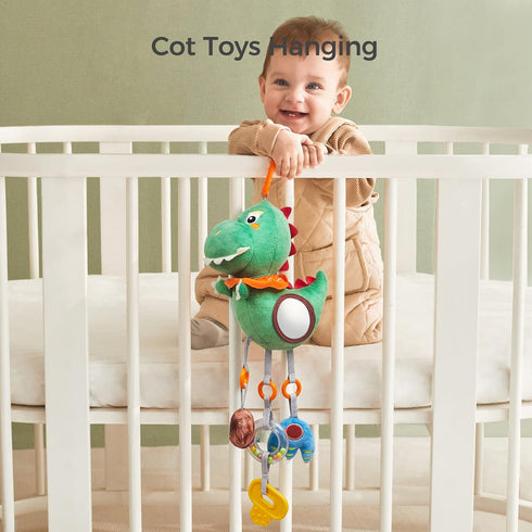 TUMAMA Baby Toys for 3 6 9 12 Months, Dinosaur Hanging Rattle Toys Crinkle Squeaky Sensory Toys with Mirror, Bell, Car Seat Stroller Mobile Toys f...