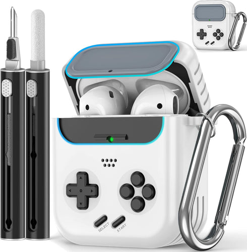 Inesore for Airpod Case Cover with Safety Lock and Cleaner Kit,Classic Handheld Game Console Design Sturdy TPU Protective Case Compatible with Air...