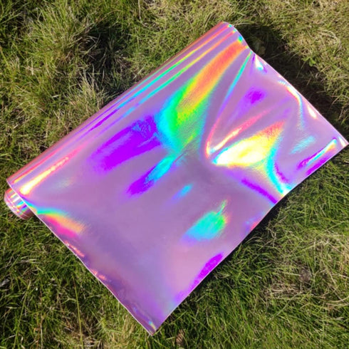11.8"x53" Holographic Faux Leather Fabric, Mirror Reflective Vinyl for DIY Hair Bows Bags Sewing Crafts (Pink)...