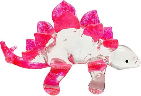 Garden Deco Glow in The Dark Pink Stegosaurus Hand Blown Art Glass Figurine Ornament Sculpture...