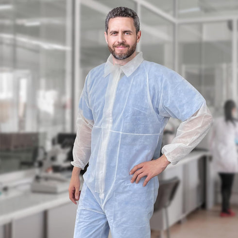 AMZ White Disposable Coveralls for Men, Large. 40 GSM Polypropylene Hazmat Suits Disposable. Unisex Full Body Protective Suit. Disposable Painters...