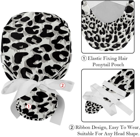2 Packs Leopard Unisex Scrub Caps Surgical Women with Button Adjustable Hats Surgical Caps for Women...
