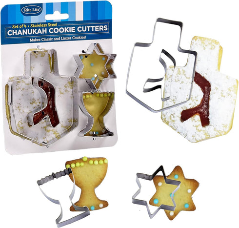 Rite Lite Chanukah Dreidel, Menorah, & Star of David Cookie Cutters Set, Perfect Hanukkah Gift, Hanukkah Cooking Accessories, Hanukkah Baking Set,...