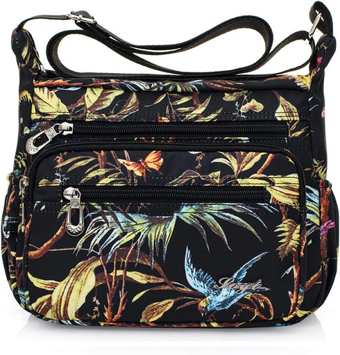Womens Nylon Floral Shoulder Bag Crossbody Bag Messenger Bags Travel Handbags With Adjustable Strap Waterproof...