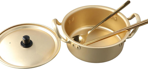 Ramen Pot, Korean Ramen Cooking Pot With Lid Spoon and Chopsticks, Fast Heating For Kitchen Cookware (Double handle)...