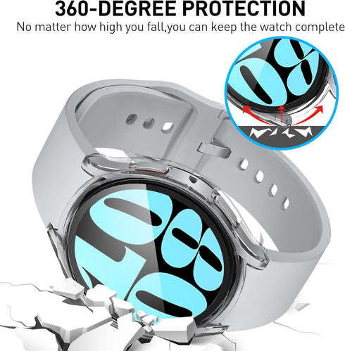 Suoman 2-Pack for Samsung Galaxy Watch 6 44mm Waterproof Screen Protector Case,Around Protective Tempered Glass Film PC Screen Protector Cover for...