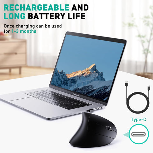 Bluetooth and 2.4G (2-in-1) Rechargeable Wireless Mouse, Ergonomic Vertical Design, 1000/1200/1600 DPI, 6 Silent Buttons, for Laptop, Computer, PC...
