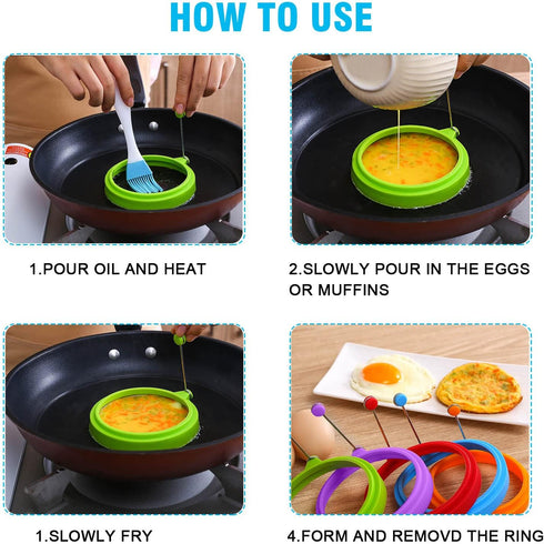 HengLiSam Silicone Egg Rings - 4 Inch Food Grade Cooking Rings, Non Stick Fried Egg Mold, Blue, 4 Pack...