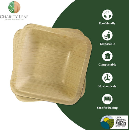 Disposable Palm Leaf 3.5" Square Mini Bowl (25 pcs) Dipping Bowls | Bamboo Like| All Natural and Biodegradable | Charcuterie Boards, BBQs, and Par...
