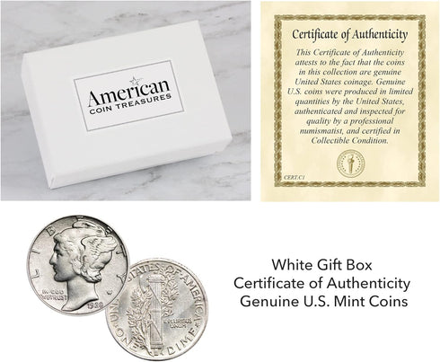 American Coin Treasures Silver Mercury Dime Silvertone Coin Pendant with 18" Cable Chain Necklace, Genuine and Elegant Keepsake Jewelry for Women,...
