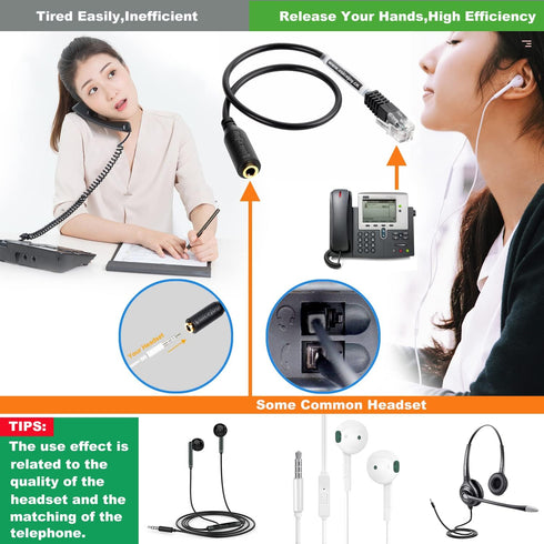 Smartphone 3.5mm Jack to RJ9/RJ10 Plug for ONLY Cisco IP Phones Adapter Cable...