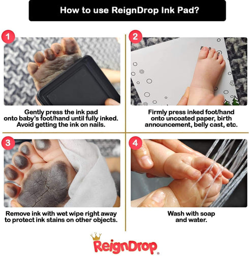 ReignDrop Ink Pad For Baby Footprint & Handprint - Creates Impressive Long Lasting Keepsake Stamp for Infant & Kids. Smudge Proof, Easy to Wipe Of...