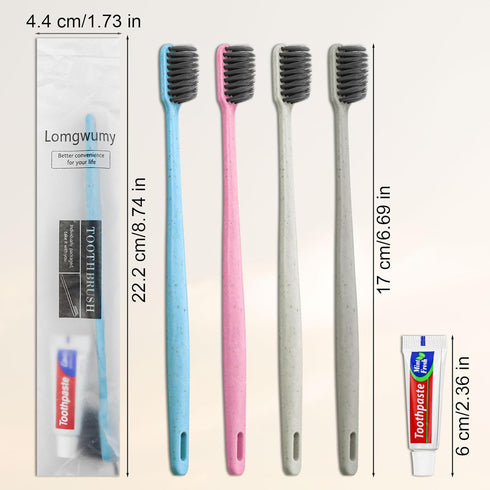 Disposable Toothbrush, Toothbrush Bulk, Bulk Toothbrush and Toothpaste Sets, 4 Colors, Individually Packaged, Delicate and Practical, Suitable for...