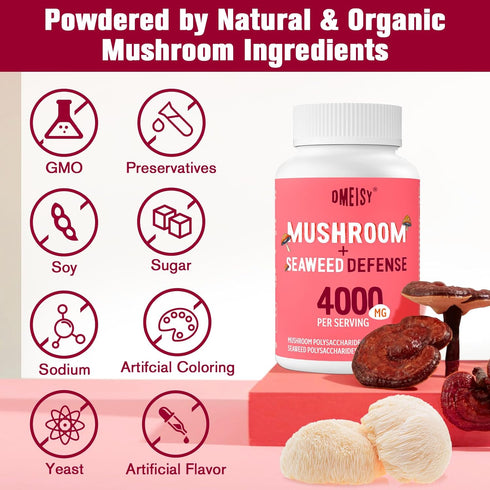 Sublingual Mushroom Complex 4000mg, 18-in-1 Lions Mane Mushroom Supplement with Reishi, Cordyceps, Chaga, Turkey Tail & Seaweed, Mushrooms for Imm...