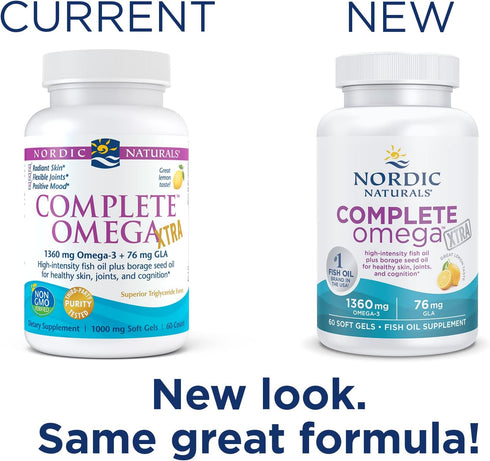 Nordic Naturals Complete Omega Xtra, Lemon - 60 Soft Gels - 1360 mg Omega-3 + 76 mg GLA - Healthy Skin, Joints & Cognition - Non-GMO - 30 Servings...